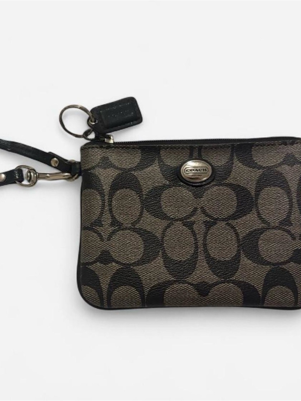 Coach Monogram Canvas Wristlet in Brown and Black